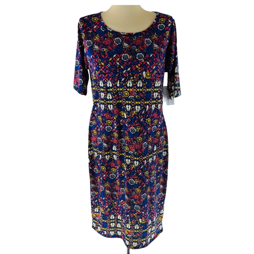 LuLaRoe Dress Multi-print Patterned Floral Sheath Short Sleeve Knee Length XL
